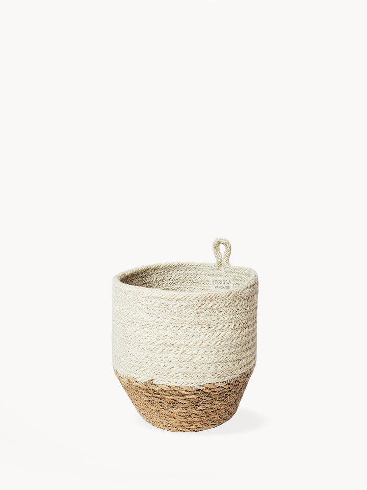 Natural jute and seagrass loop storage bin in off-white