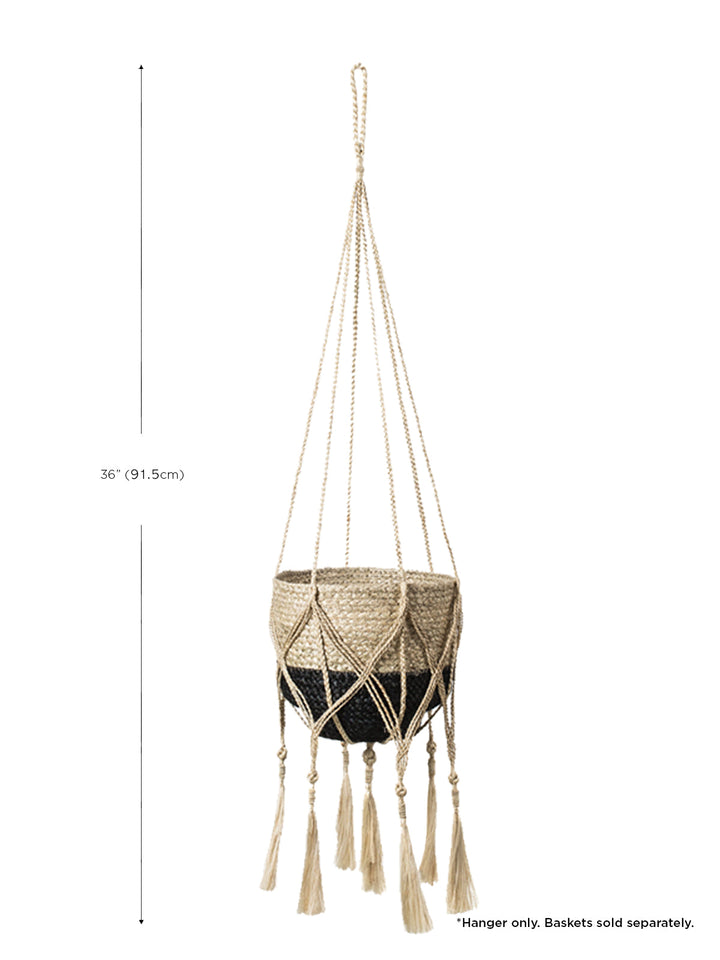 Boho macrame plant hanger with long natural jute tassels