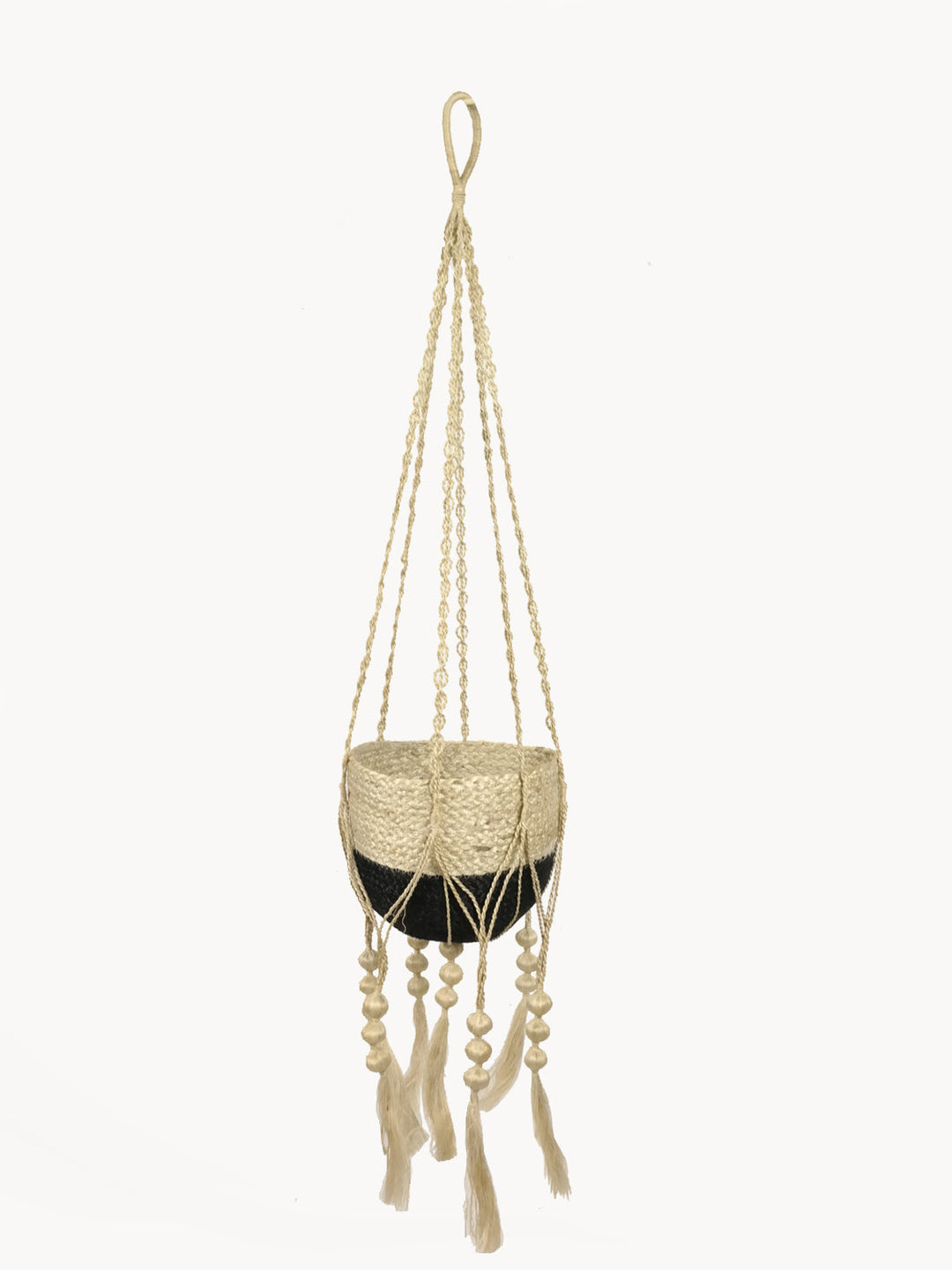 Macrame plant hanger in natural jute with traditional knotwork