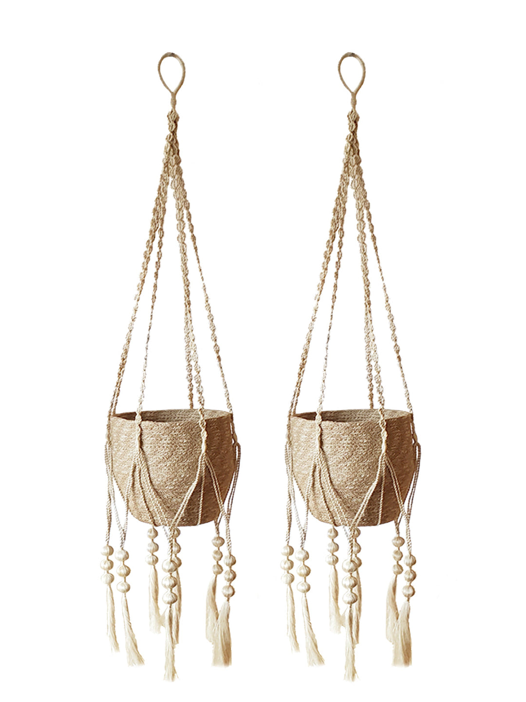 Macrame plant hanger with detailed jute knotwork