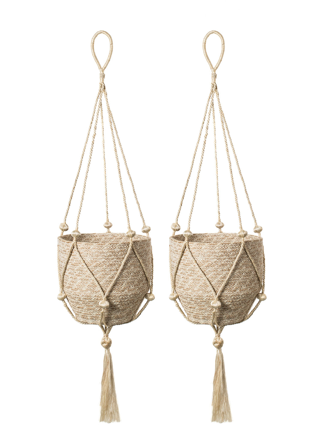 Handcrafted beaded plant hanger in natural jute