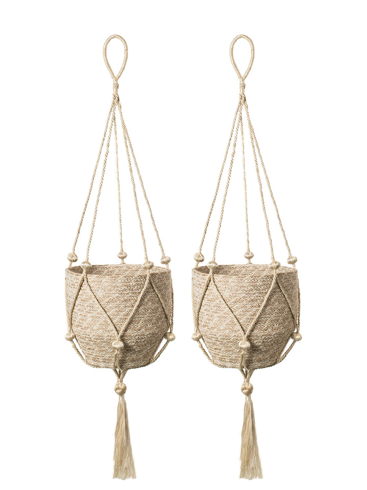 Handcrafted beaded plant hanger in natural jute