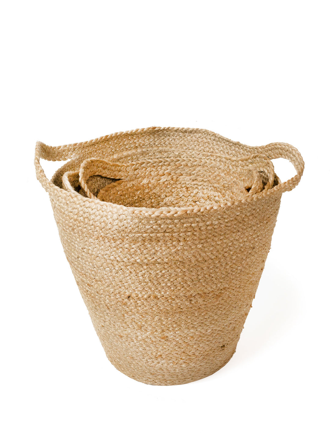 Tightly woven jute basket with slit handle design for organized storage