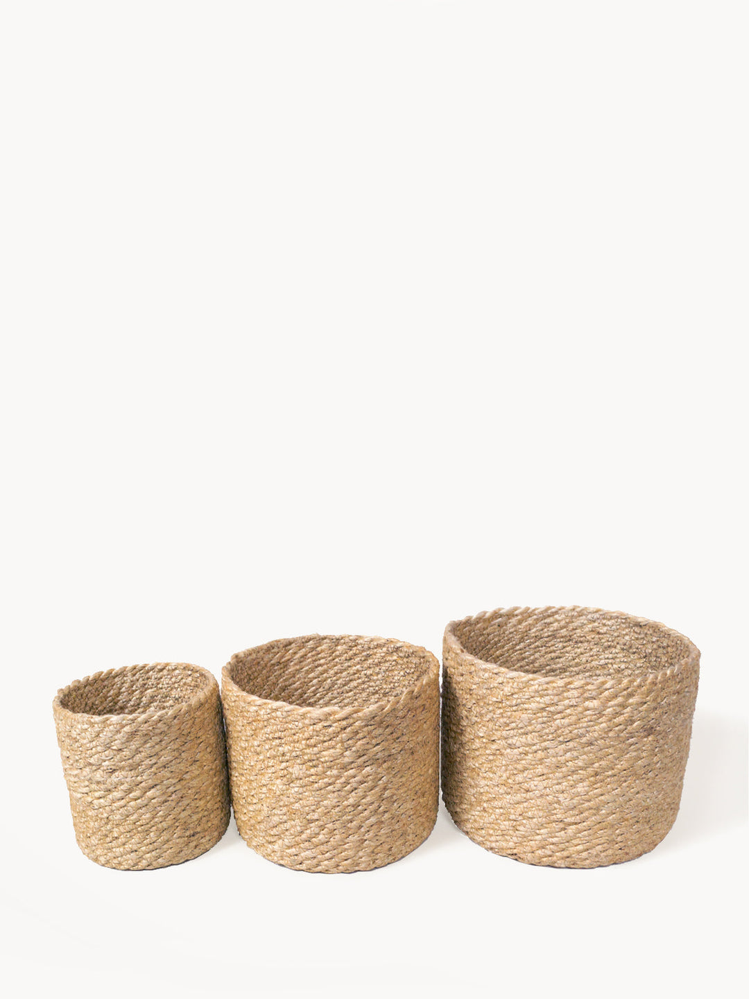Natural jute round storage bin, handwoven with textured finish
