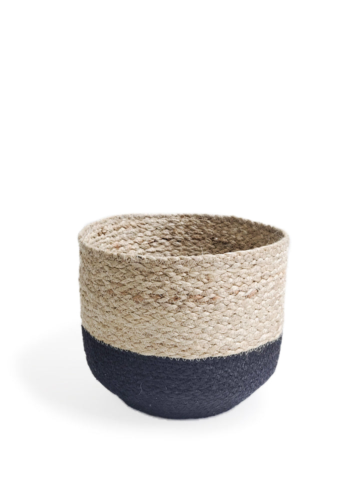 Braided jute storage bin with handles for home or office
