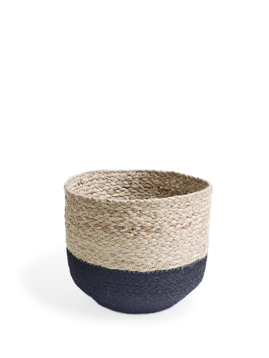 Handwoven braided jute bin in natural fiber for organizing