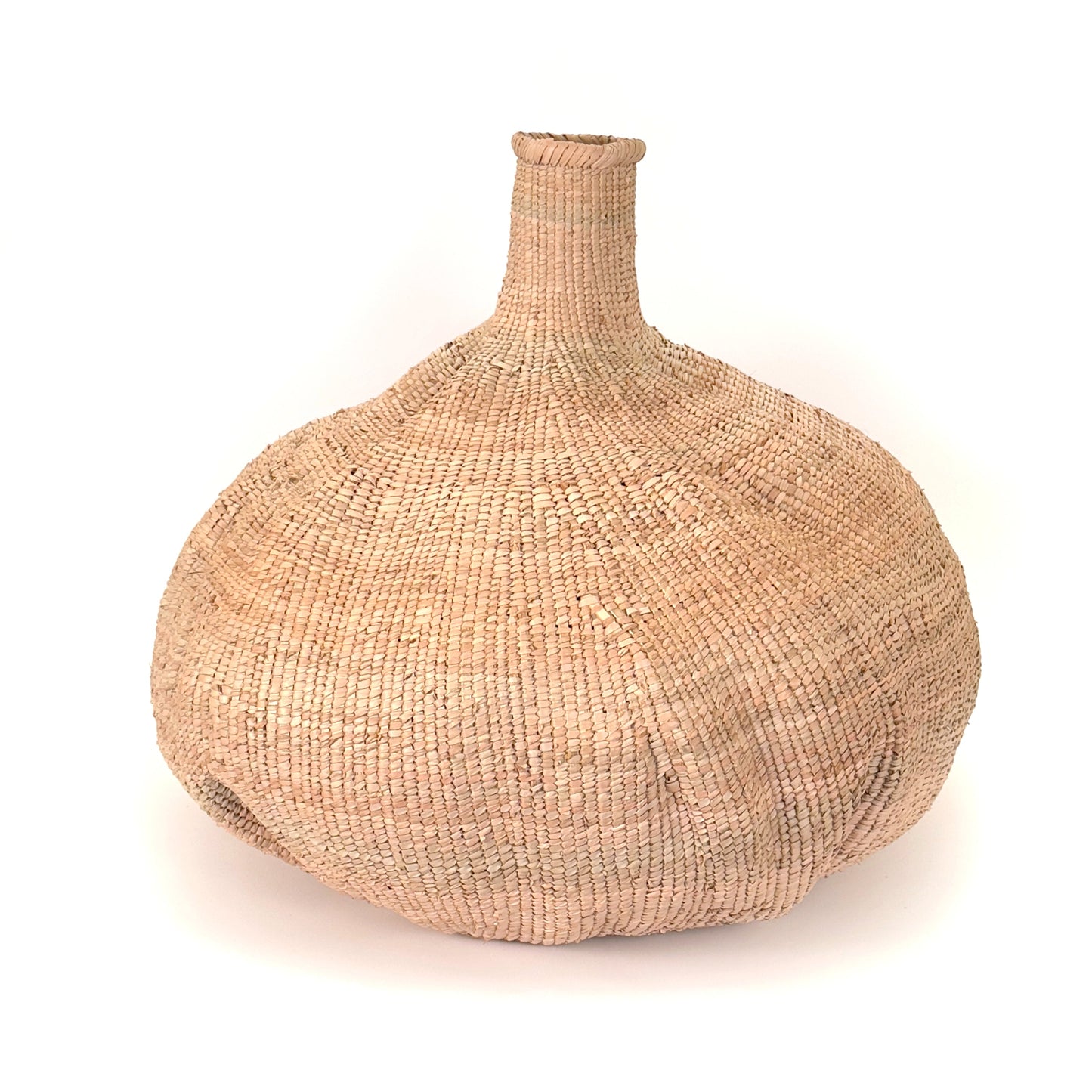 Ilala palm Tonga Sculptural Garlic Basket by DC-Powered by People, designed for storing garlic with artistic, natural material.