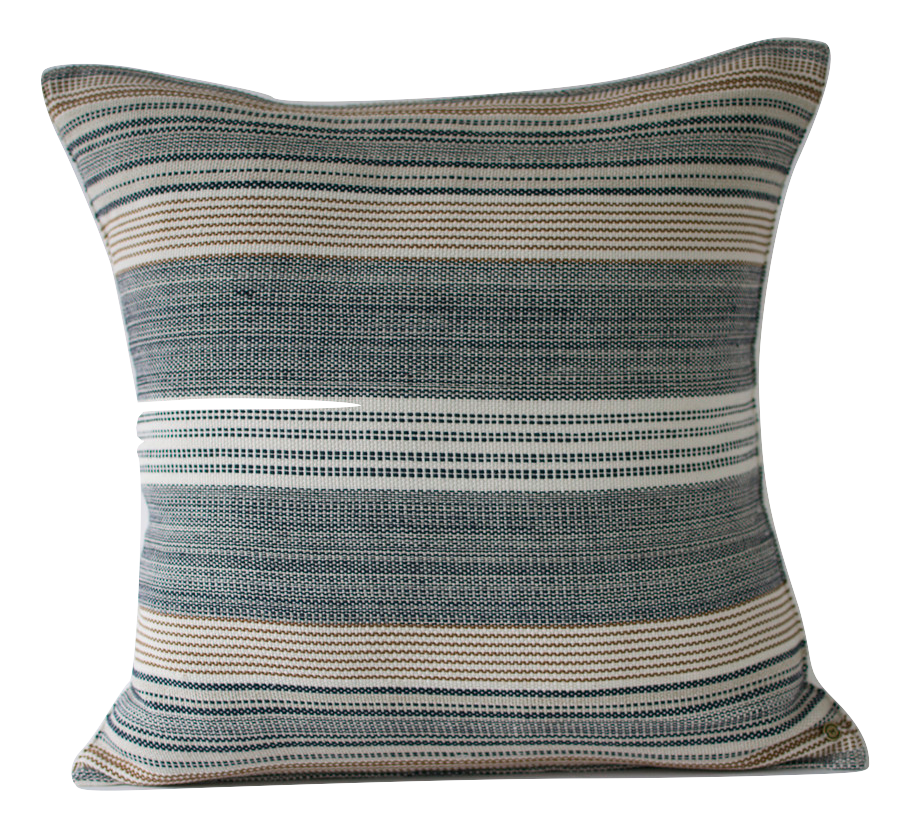 Indigo spike pillow cover with a mud-cloth-inspired pattern in indigo and neutral tones.
