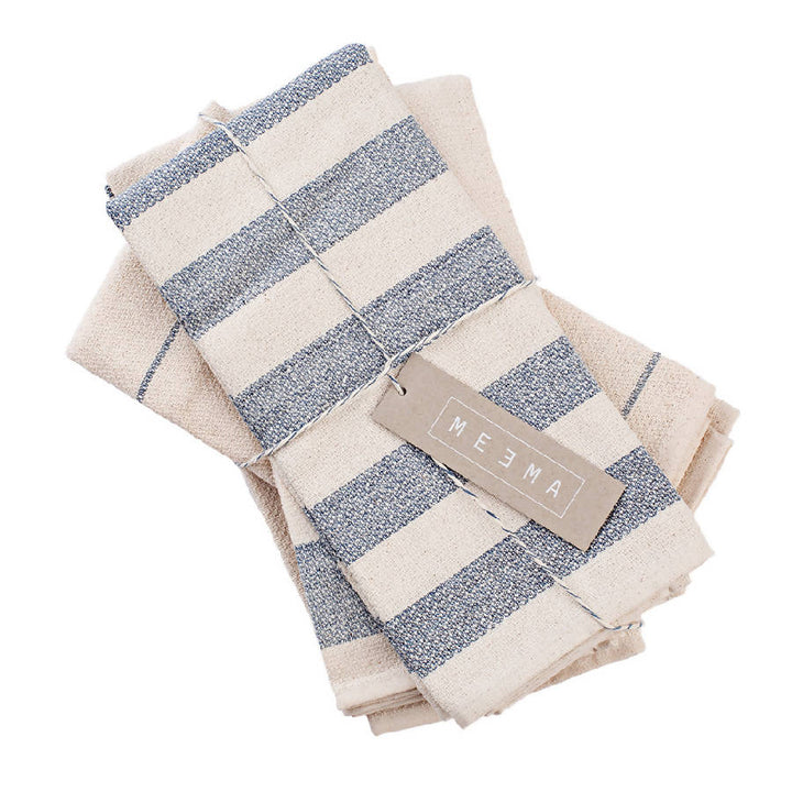 Upcycled cotton kitchen towels with corner hanging loops and a soft, low-lint finish.