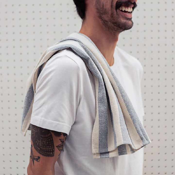 Durable upcycled cotton kitchen towels with a rustic weave for everyday use.