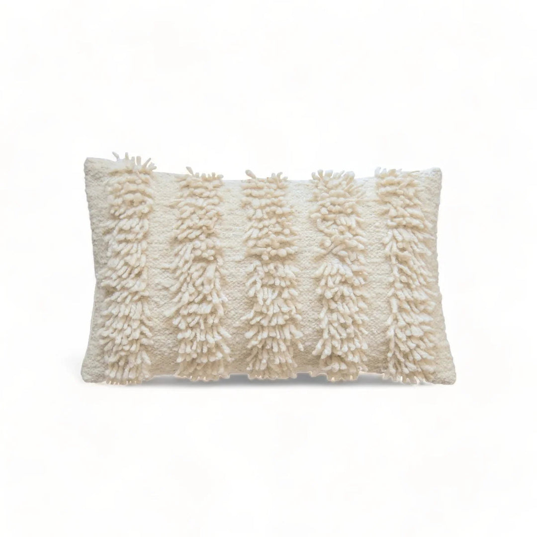 Hand-loomed wool San Antonio lumbar pillow cover with a woven geometric pattern.