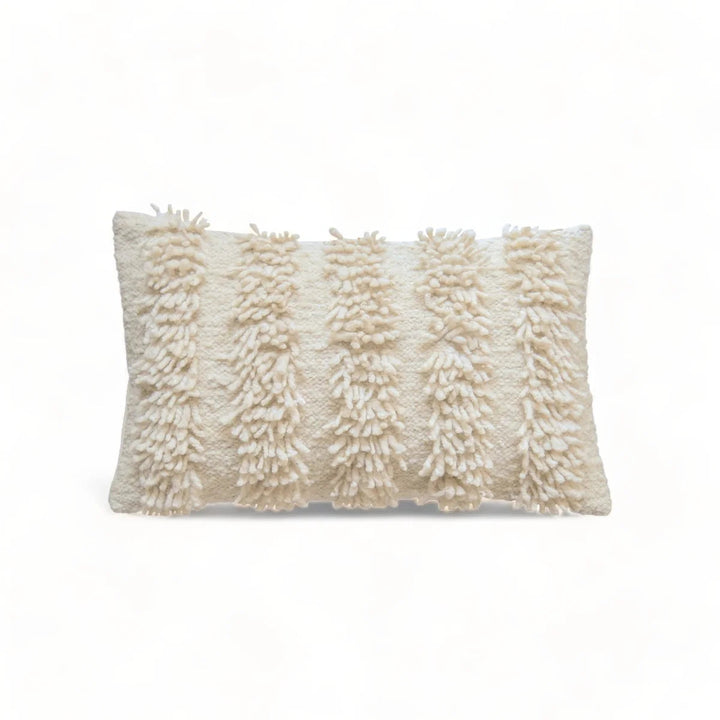 Hand-loomed wool San Antonio lumbar pillow cover with a woven geometric pattern.