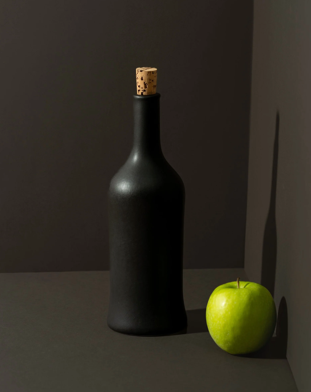 Matte-glazed stoneware oil dispenser, 21oz, handmade in Tunisia by Gharyan.