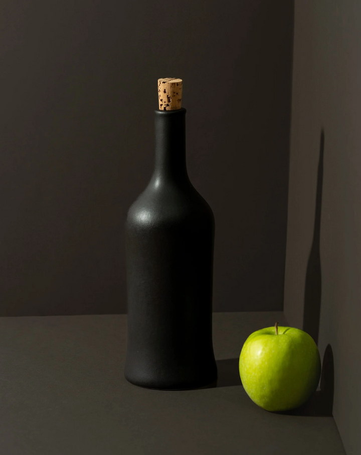 Matte-glazed stoneware oil dispenser, 21oz, handmade in Tunisia by Gharyan.