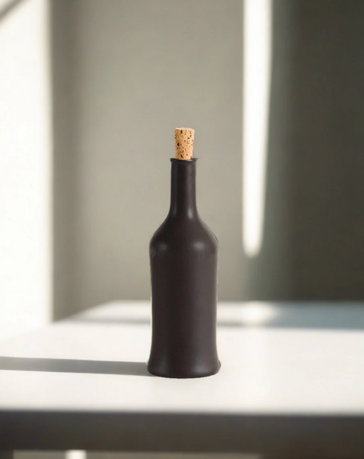 Stoneware olive oil dispenser in a matte finish, 21oz, artisan-made in Tunisia.