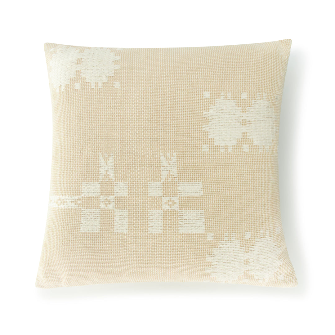 Handwoven cotton Sunset pillow cover in warm earthy tones from Guatemala.