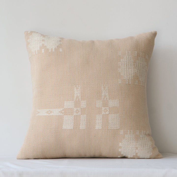 Detail of the handwoven Sunset pillow cover showing its vibrant cotton weave.