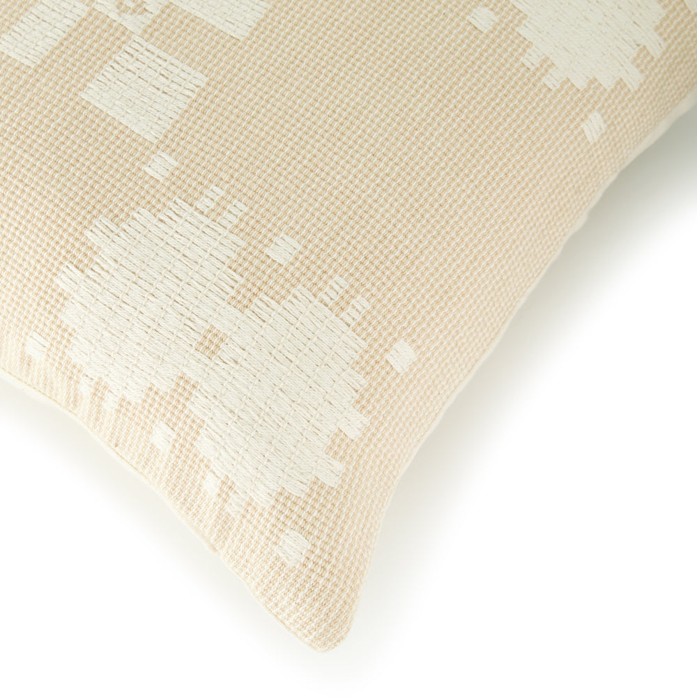Sunset cotton pillow cover with a woven sunset-inspired design, handmade in Guatemala.