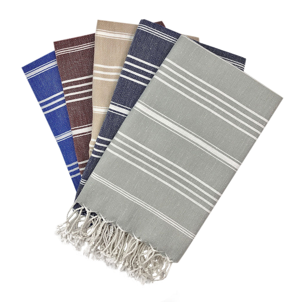 Classic Turkish cotton hand towel with hand-knotted fringe, handwoven