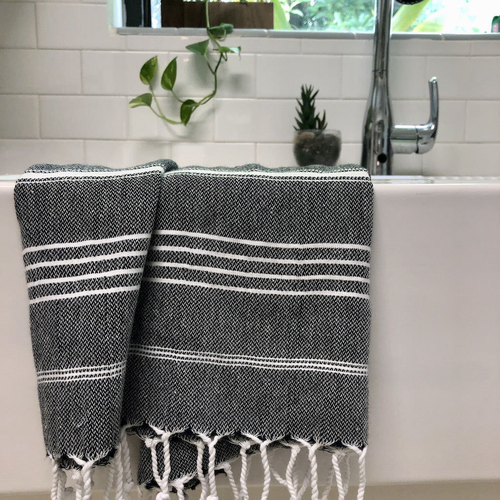 Turkish cotton hand towel with fringe detail