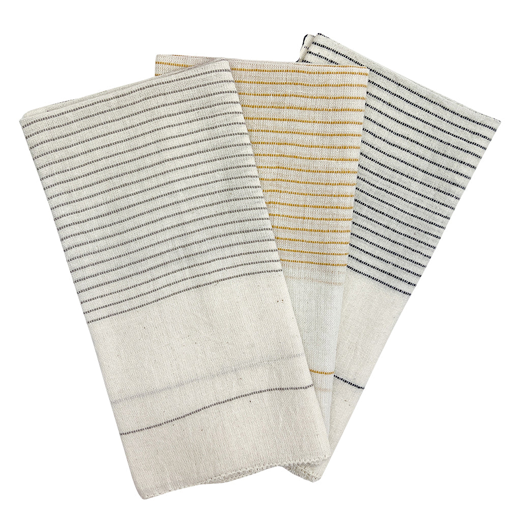 Set of black Hamptons handloom dinner napkins with embroidered details.