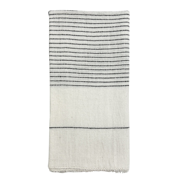 Black Hamptons handloom dinner napkins with embroidered detail.
