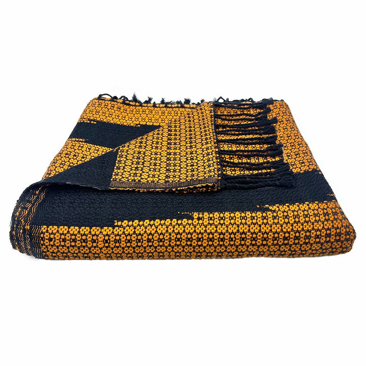 Cambodian handloom organic cotton throw in bronze and earthy woven tones.