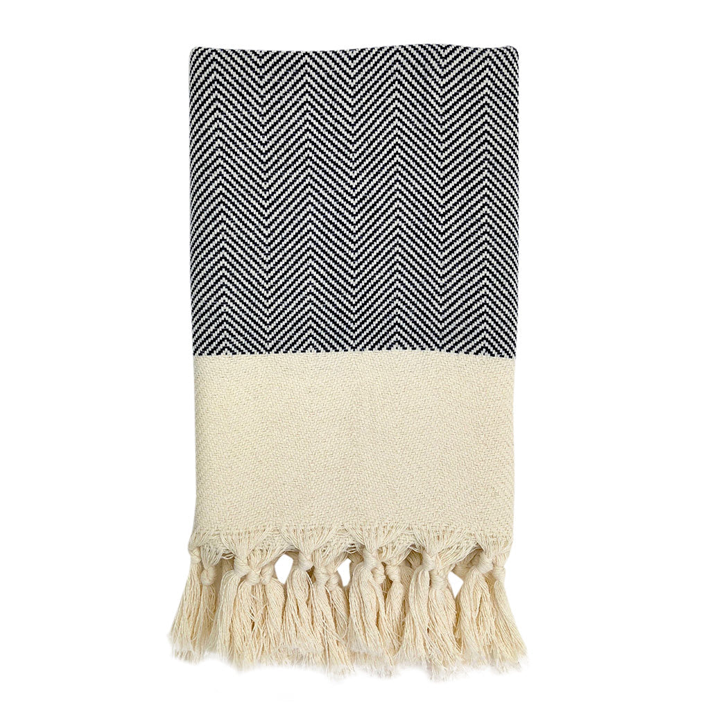 Champagne herringbone Turkish cotton hand towel.