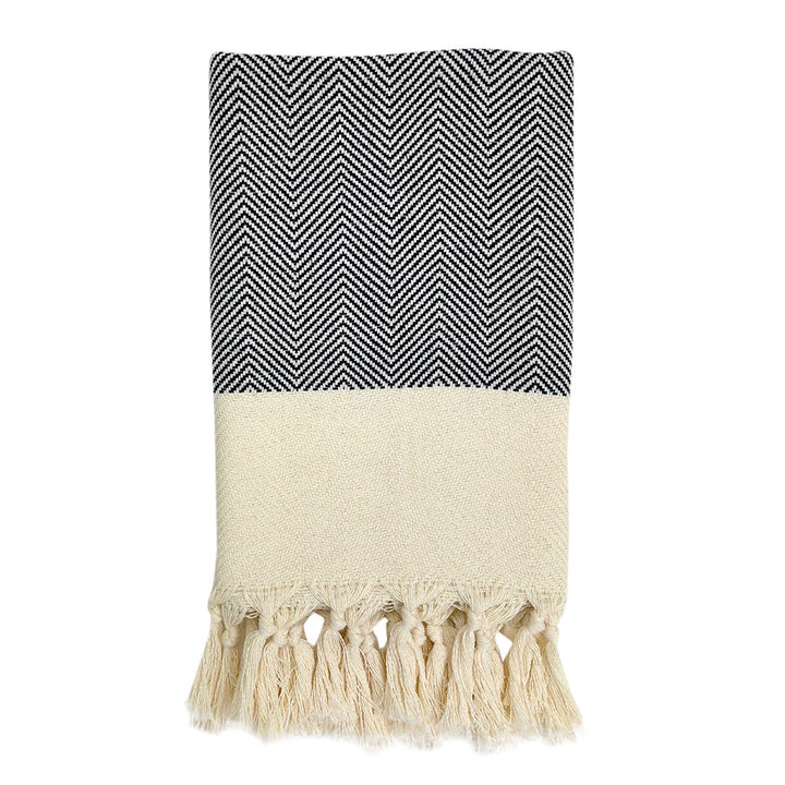Champagne herringbone Turkish cotton hand towel.