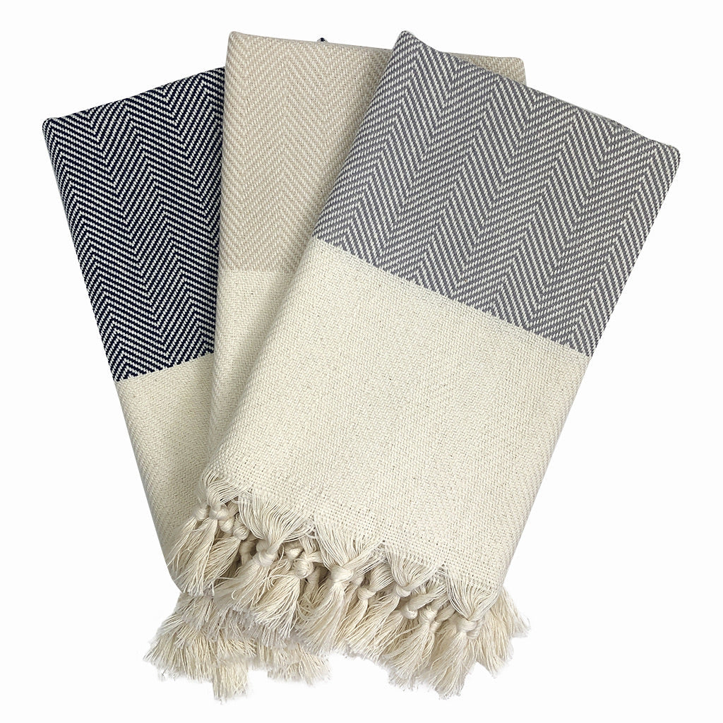 Champagne herringbone Turkish hand towel in soft cotton.