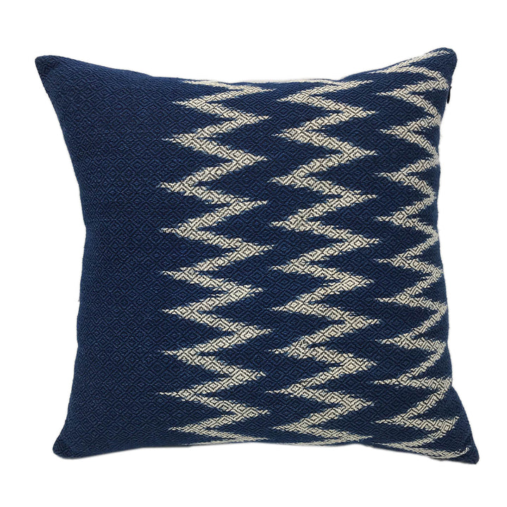 Natural indigo-dyed chevron pillow cover, handwoven in Laos