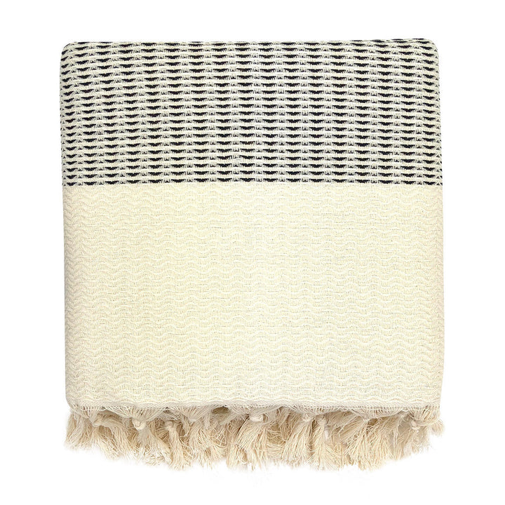 Soft plush wavy Turkish throw in neutral sand, draped over an armchair.