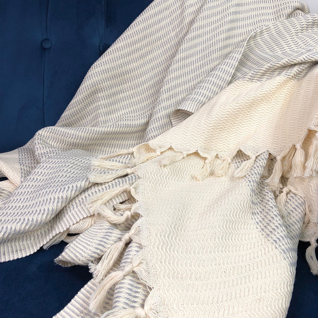 Soft plush wavy Turkish throw blanket in sand with a wavy texture.