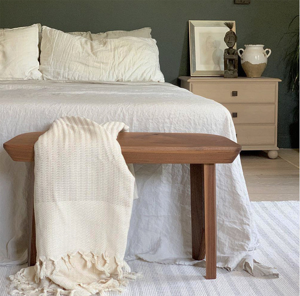 Soft plush wavy Turkish throw in sandy beige, folded on an armchair.