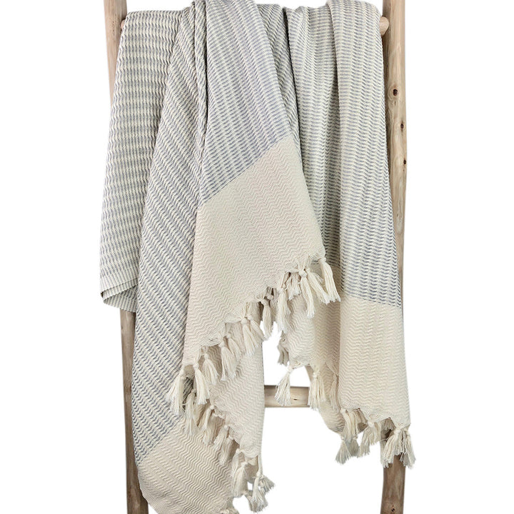 Soft plush wavy Turkish throw blanket in sandy beige with a wavy pattern.
