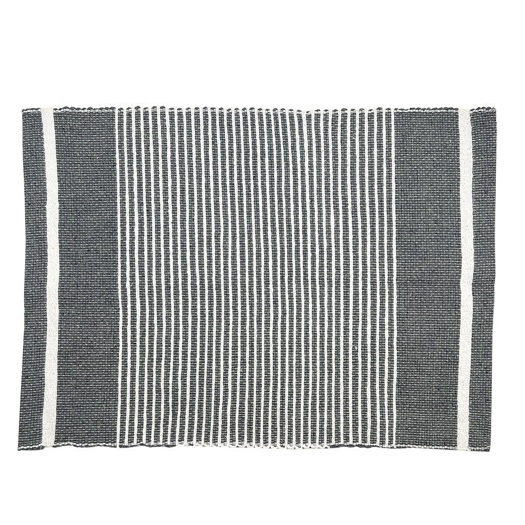 Ethiopian handloom striped placemat set of 2 in slate gray with a woven pattern.