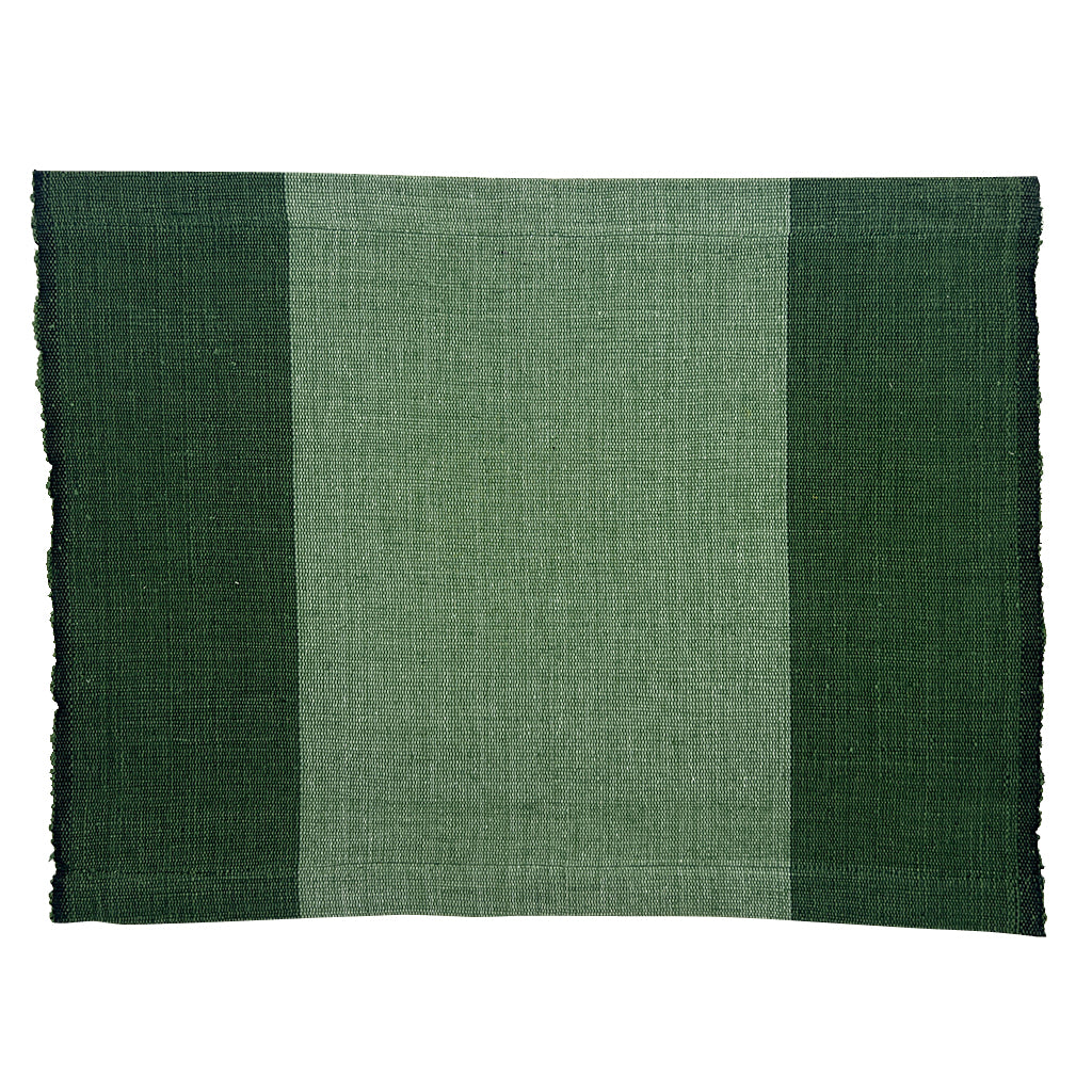 Handwoven cotton color block placemat set in neutral tones for a dining table.
