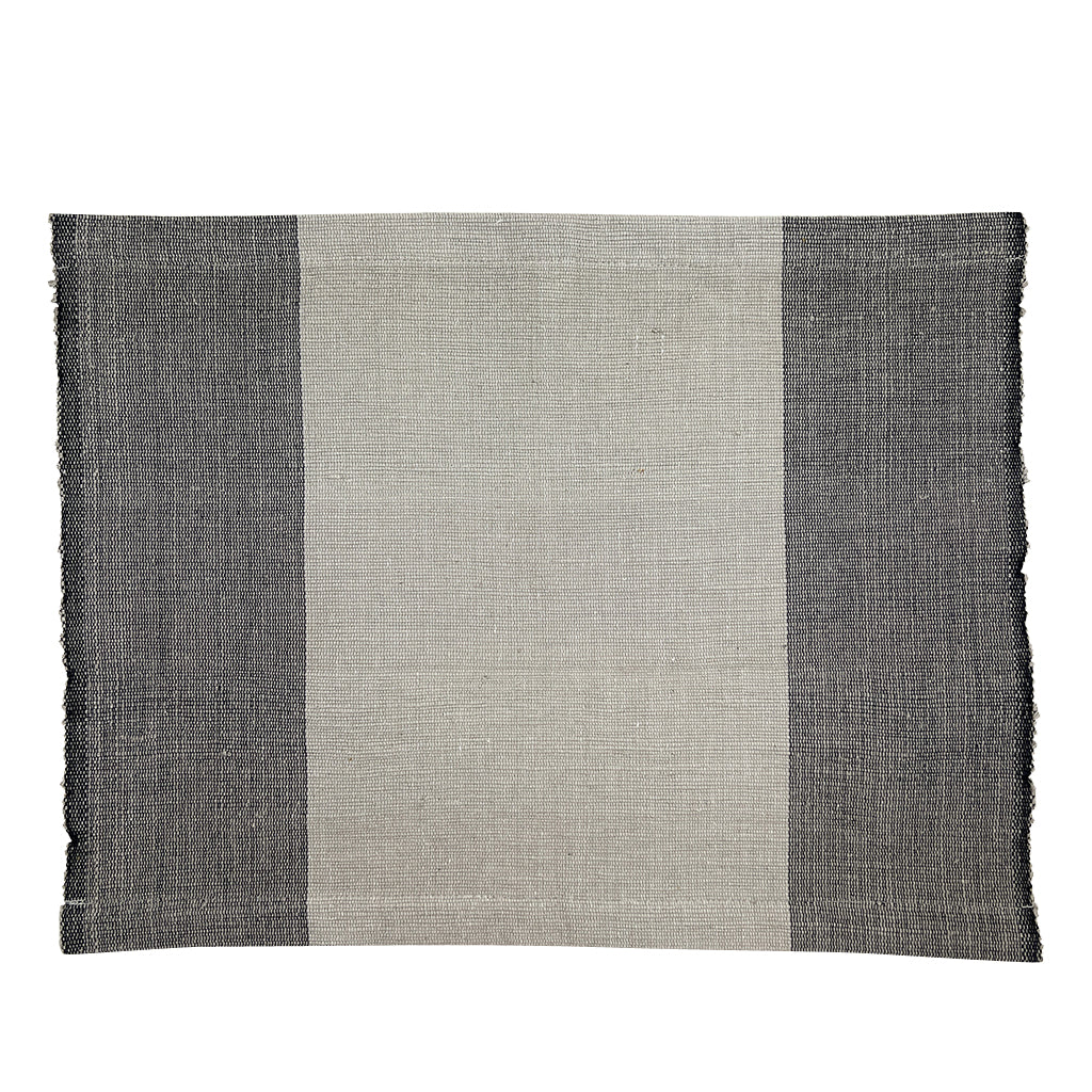 Handwoven cotton color block placemat set with vibrant stone-colored woven patterns.