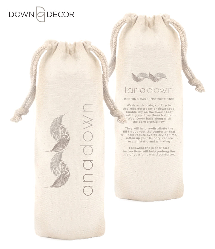 Set of three LanaDown wool dryer balls for fabric softening and static reduction.
