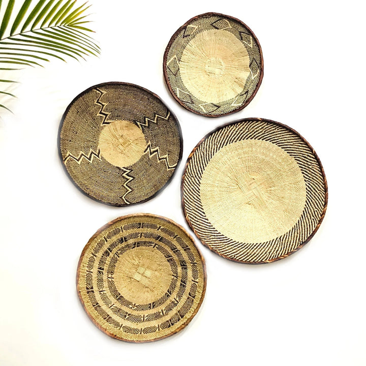 Tonga wall basket set of five, handwoven African decor for the wall.