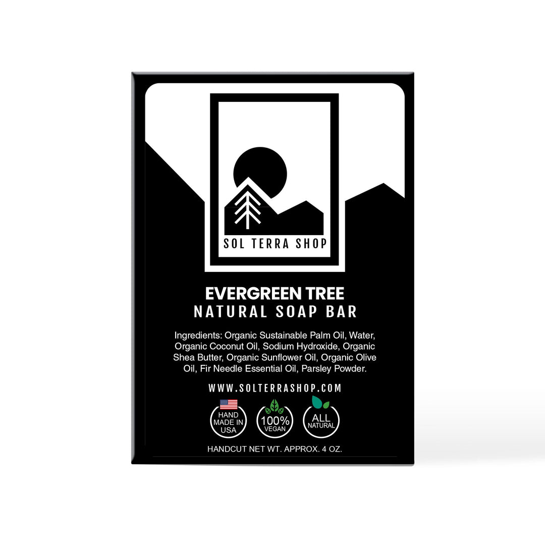 Natural evergreen soap bar made from organic ingredients, rustic appearance.