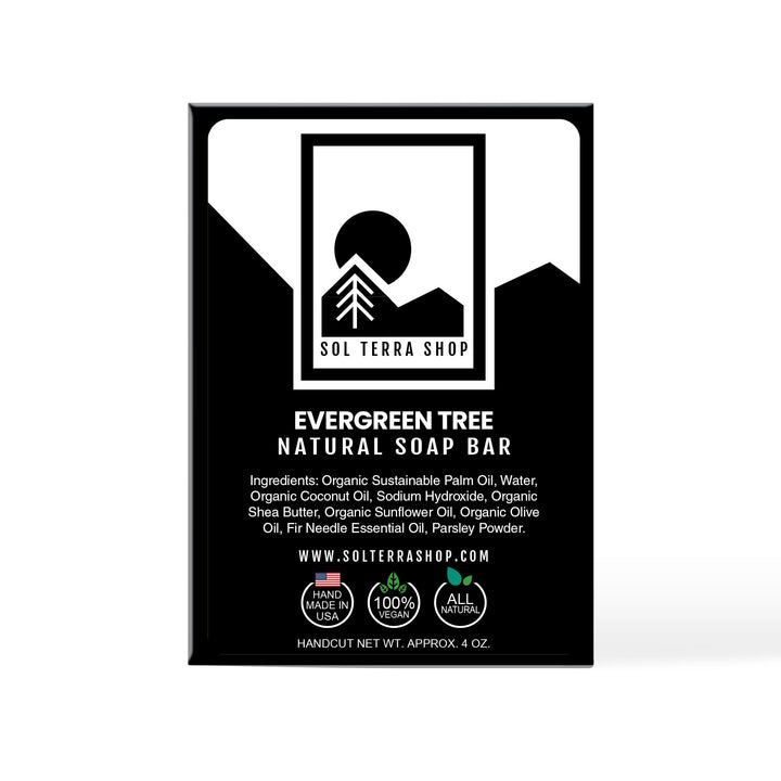 Natural evergreen soap bar made from organic ingredients, rustic appearance.
