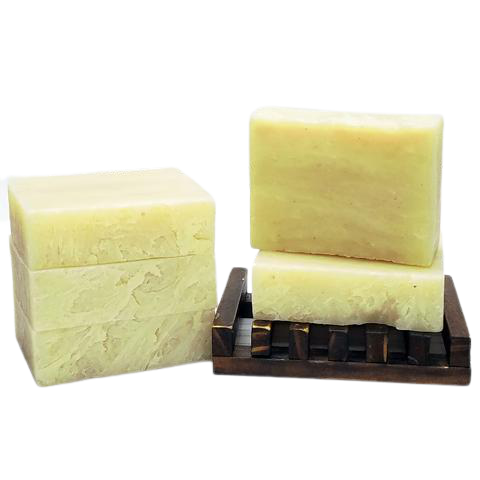 Organic evergreen soap bar with a rustic look and botanical ingredients.