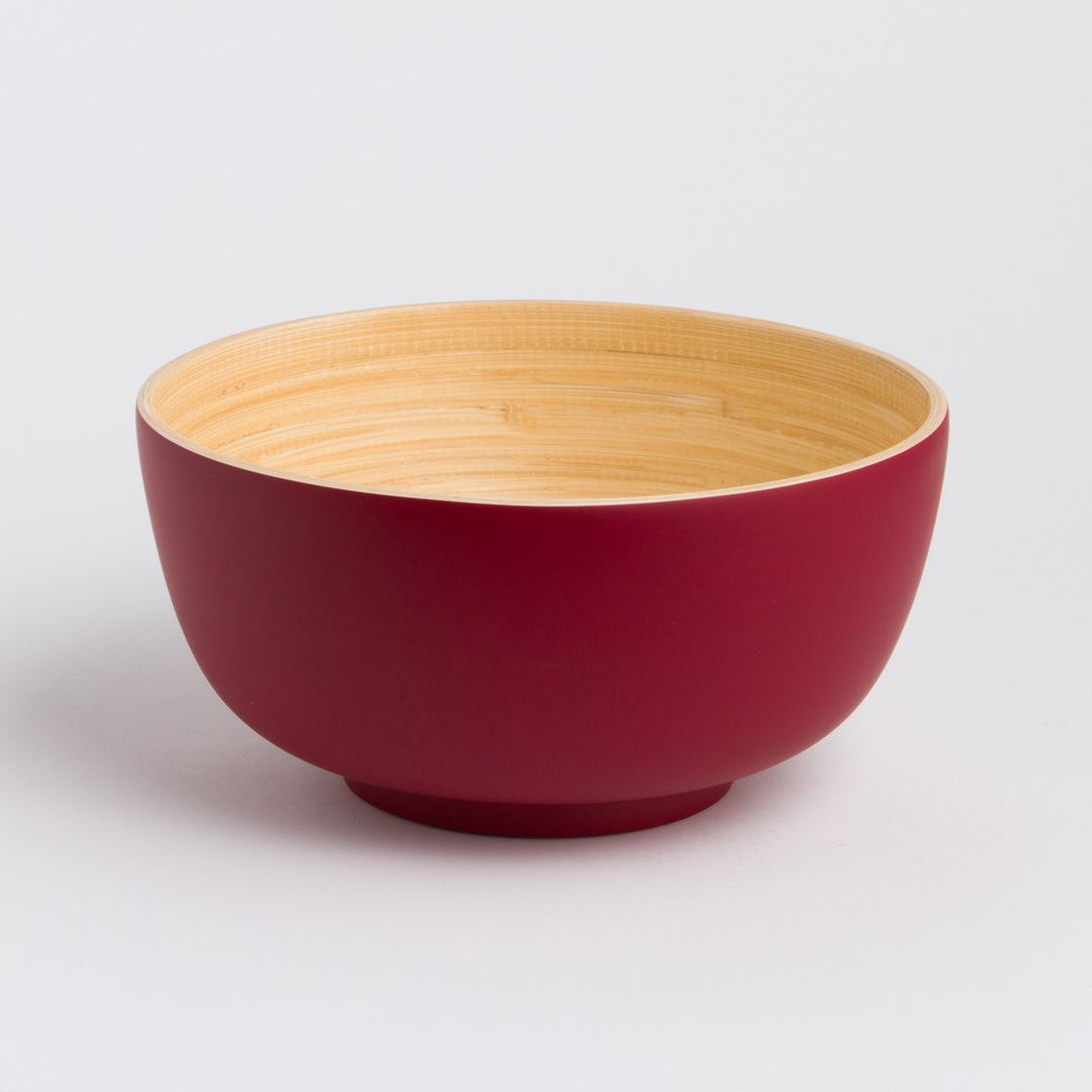 Large handcrafted bamboo salad bowl showing the natural bamboo grain.