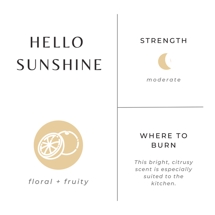 Hello Sunshine travel tin candle with vibrant sun and floral label.