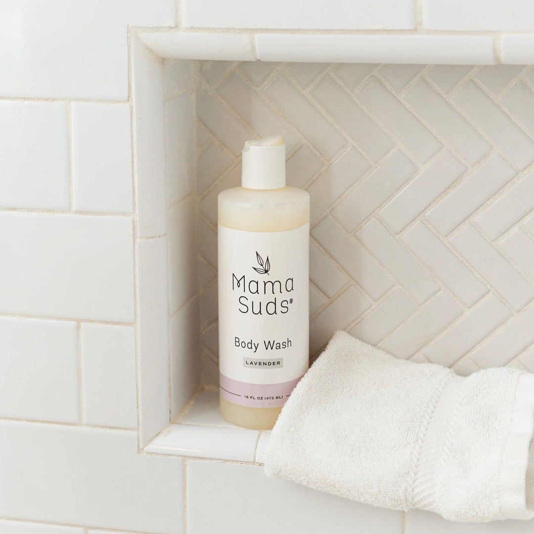 Plant-based castile body wash in a clear bottle with a pump.