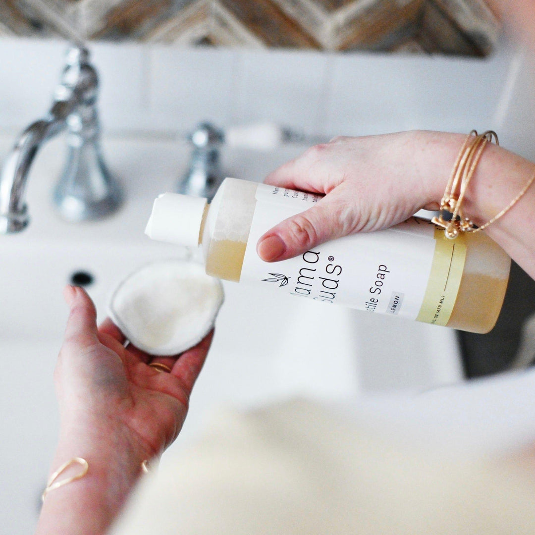 Pure castile all-purpose liquid soap in a clear bottle with a pump.