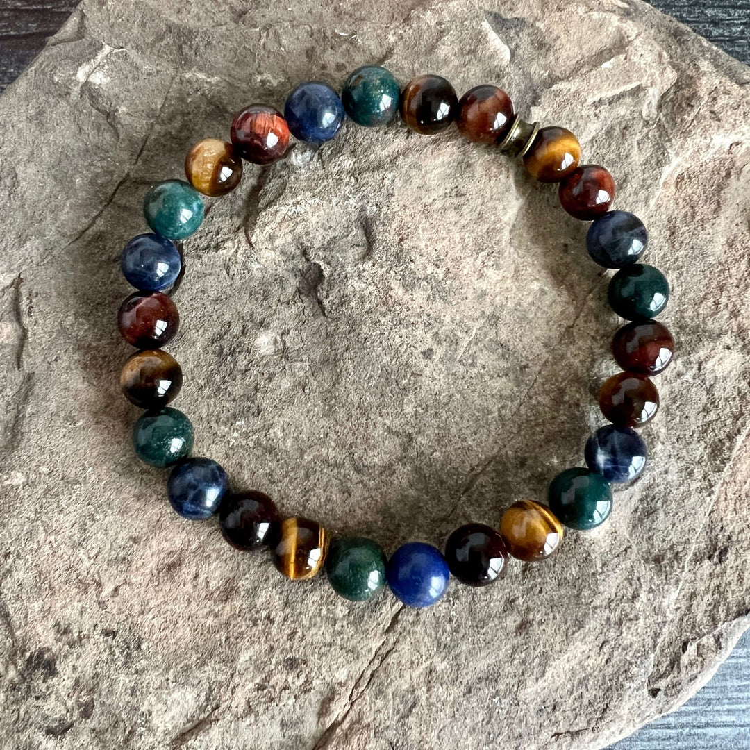 Deep Woods bracelet with tiger eye and gemstone beads.