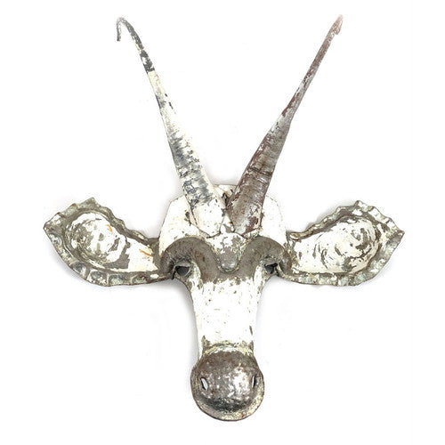 Sable antelope mask wall art handcrafted from recycled metal in Zimbabwe.