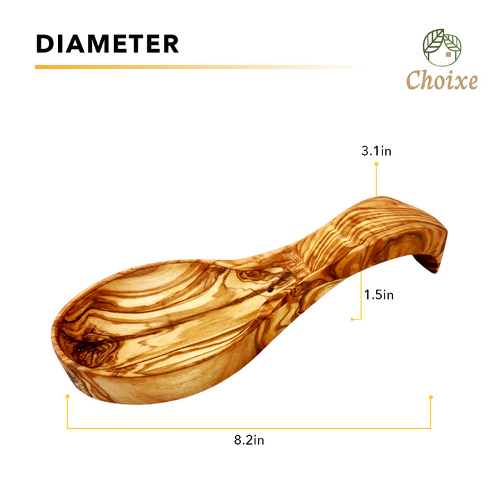 Handcrafted Mediterranean olive wood spoon rest, featuring natural wood grain and a smooth finish.